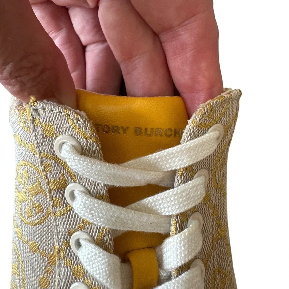 Tory Burch Howell T-Monogram Court Sneakers Goldfinch Yellow 8.5